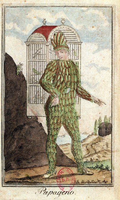 Papageno de vogelvanger, uit Die Zauberflöte van Wolfgang Amadeus Mozart (1756-91) door Italian School
