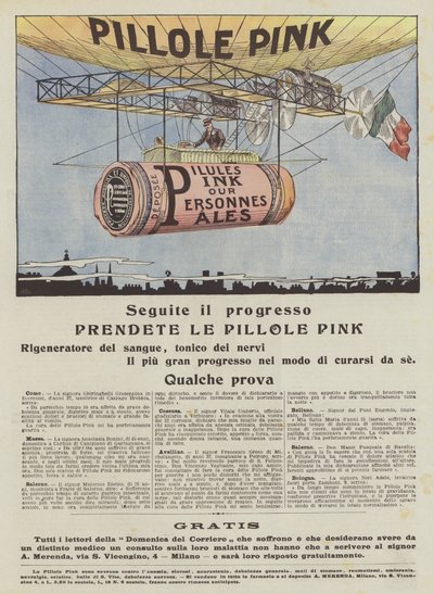 Roze pillen (kleurenlitho) door Italian School