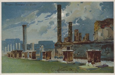 Pompeii - Tempel van Jupiter (kleurenlitho) door Italian School