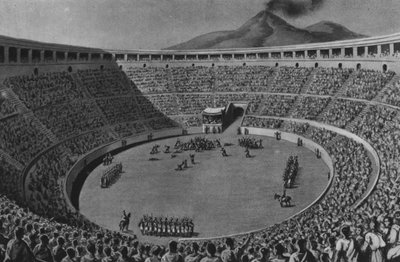 Pompei: Amfitheater (litho) door Italian School