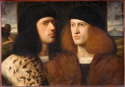 Portrait de deux jeunes hommes - Portret van twee jonge mannen ... door Italian School