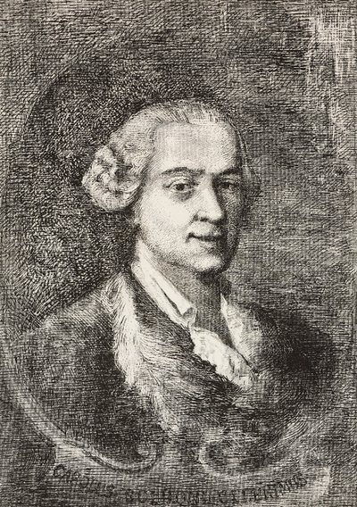 Portret van Carlo Goldoni (1707-1793), Italiaanse toneelschrijver, gravure door Marco Pitteri naar schilderij van Giambattista Piazzetta en tekening door E. Ximenes door Italian School