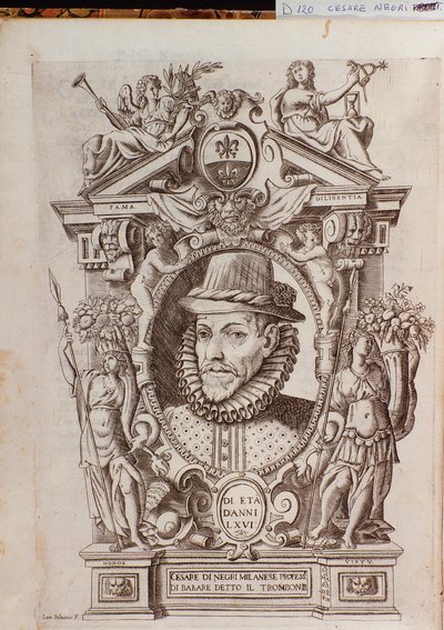 Portret van Cesare Negri genaamd Il Trombone (1536-1604), een Italiaanse danser door Italian School