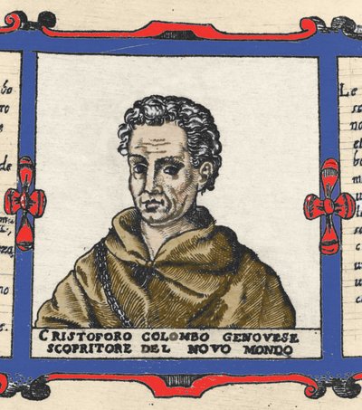 Portret van Christoffel Columbus (1451-1506), detail van de Atlas van Urbano Monte door Italian School