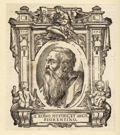 Portret van Giovanni Battista di Jacopo, bekend als Rosso Fiorentino of Il Rosso, Italiaanse architect en Maniëristische schilder in olie en fresco van de Florentijnse school door Italian School