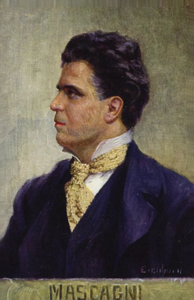 Portret van Pietro Mascagni (kleurenlitho) door Italian School
