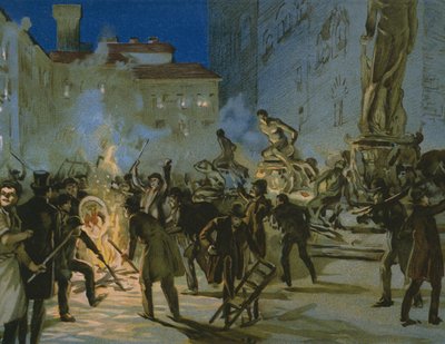 Revolutie in Florence, 27 april 1859, illustratie uit een album over de geschiedenis van Risorgimento gemaakt voor de chocolade Talmone, eind 19e eeuw door Italian School