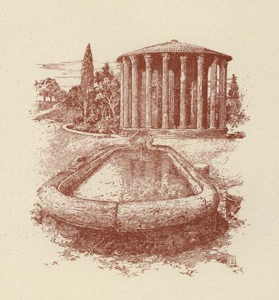 Rome, Tempel van Vesta (litho) door Italian School