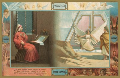 Scène uit de Goddelijke Komedie van Dante (chromolitho) door Italian School