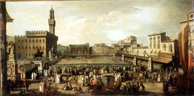 Show op het Signoria-plein in Florence. Olieverf op doek door Italian School