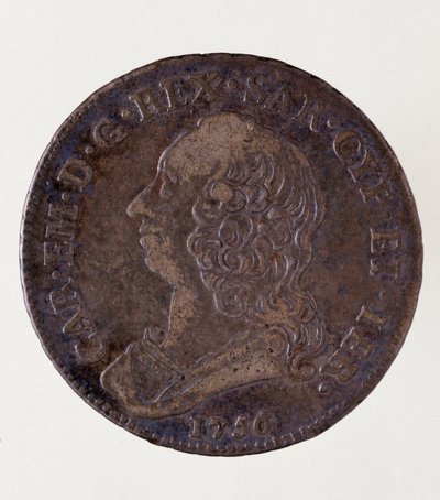 Zilveren Italiaanse munt (halve ecu) uit het koninkrijk Sardinië: regeerperiode van Carlo Emanuele III di Savoia (1701-1773). 1756 door Italian School