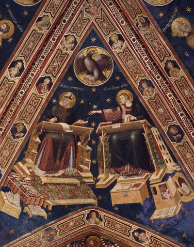 St. Augustinus en St. Johannes de Evangelist door Italian School