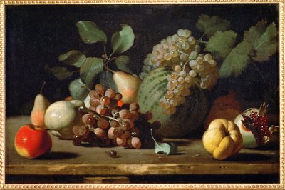 Stilleven met druiven en granaatappel, vroeg ... door Italian School