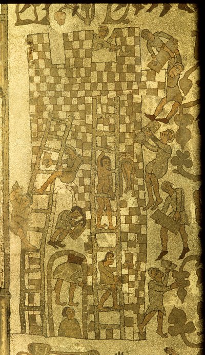 De Bouw van de Toren van Babel, 1166 (mozaïek) door Italian School
