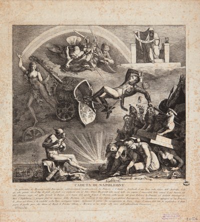 De val van Napoleon - Cartoon van de val van Italië, 1814 door Italian School