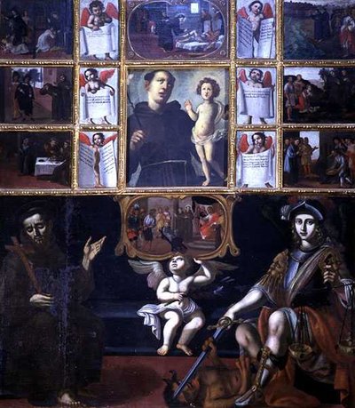 De wonderen van St. Anthony, met St. Franciscus en St. Michael door Italian School