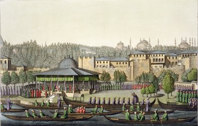 De Presentatie van de Admiraal aan de Sultan, plaat 14 uit Deel III, Volume I van De Geschiedenis van de Naties, gegraveerd door Giacomo Bussi, ca. 1820 door Italian School