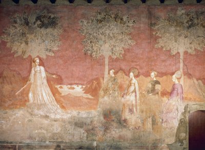 Het balspel, scène uit de Spelencyclus, ca 1445-1450, fresco, Palazzo Borromeo, Milaan, Lombardije, Italië door Italian School
