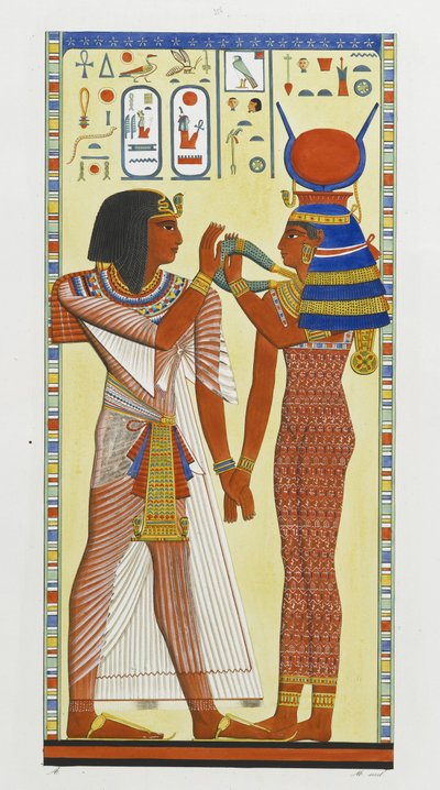 De godin Hathor plaatst de magische kraag op Seti I door Italian School