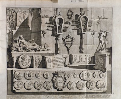 Het sistrum (sistra), verschillende voorstellingen uit De sistris door Benedictus Bacchinius (1651-1721). door Italian School