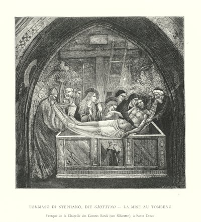 Tommaso di Stephano, genaamd Giottino, De graflegging, fresco van de kapel van de graven Bardi, San Silvestro, in Santa Croce door Italian School