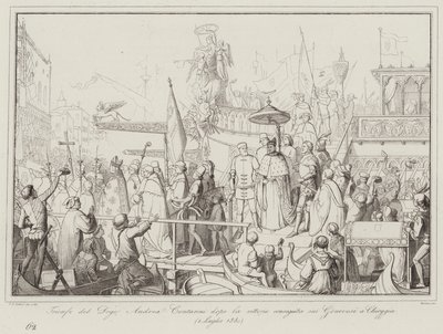 Triomf van Doge Andrea Contarini na de overwinning op de Genuezen bij Chioggia door Italian School