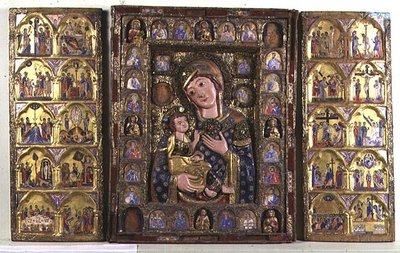 Drieluik van de Madonna en Kind met Evangelisten, Profeten, en scènes uit het Leven van Christus door Italian School
