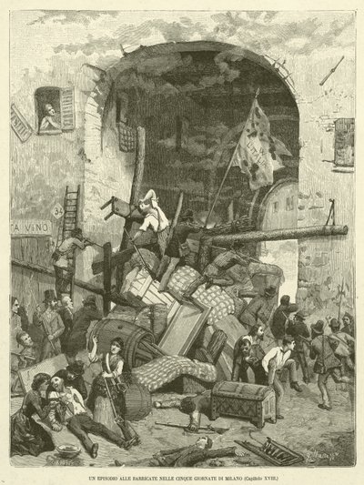 Een episode bij de barricades tijdens de vijf dagen van Milaan (gravure) door Italian School