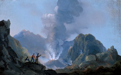 Uitzicht op de krater van de Vesuvius in 1829 door Italian School