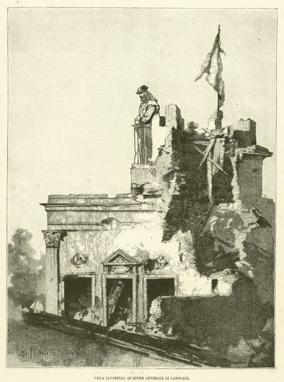 Villa Savorelli, Quartier Generale di Garibaldi (gravure) door Italian School