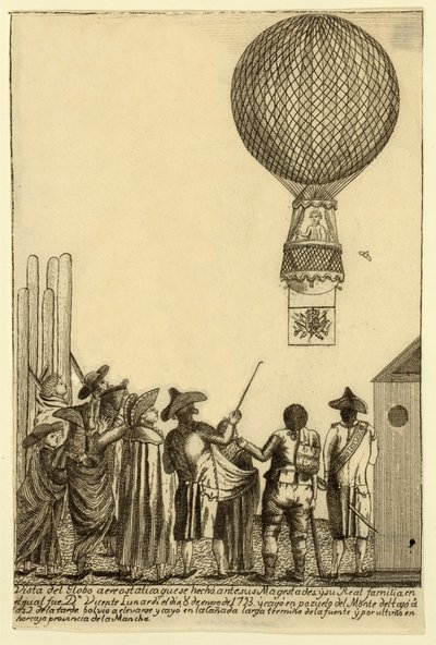 Vista del globo aereostatico que se hechò ante sus magesta pub. 1793 door Italian School