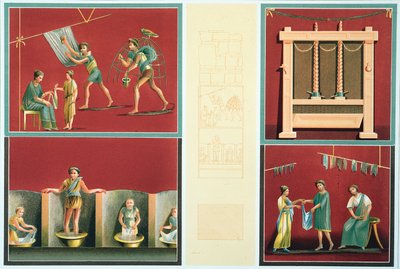 Wassen en drogen van wasgoed, kopie van een Pompeiaanse fresco door Italian School