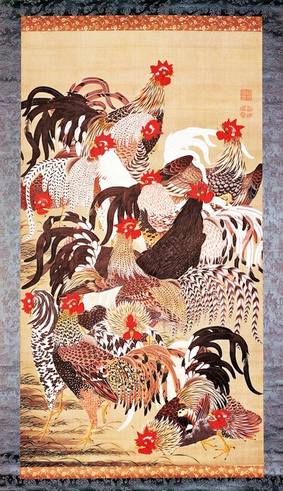 Dertien hanen, uit Doshoku Sai-e (Kleurrijk rijk van levende wezens) Edo-periode. ca.1757-66 (kleur op zijde) door Ito Jakuchu