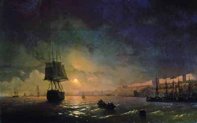 Russisch: "Gezicht op Odessa in Maanlicht Nacht" Odessa in Maanlicht door Ivan Aivazovsky