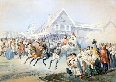 Huwelijksscène - Huwelijksscène door Golyshev, Ivan Alexandrovich (1838-1896) door Ivan Alexandrovich Golyshev