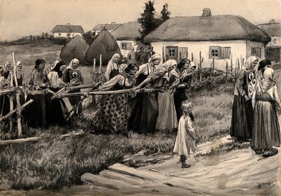 Een religieuze cholera-processie op het platteland van Rusland uit de serie aquarellen Russische revolutie door Ivan Alexeyevich Vladimirov