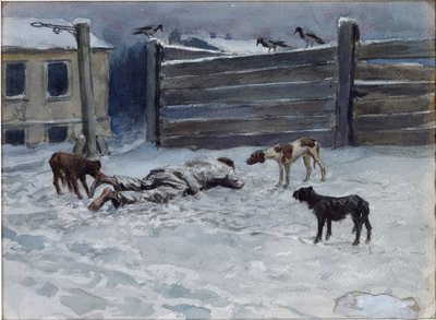 Gestorven van de honger (Naar de natuur getekend) door Vladimirov, Ivan Alexeyevich (1869-1947) door Ivan Alexeyevich Vladimirov