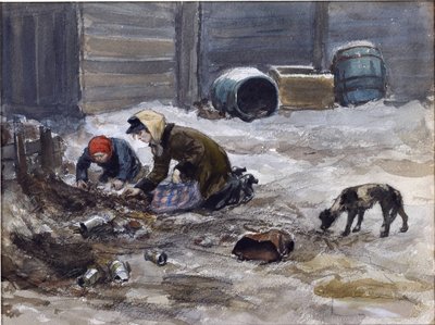 Hongersjaren in Petrograd (Naar de natuur getekend) door Vladimirov, Ivan Alexeyevich (1869-1947). Aquarel, Gouache op Papier door Ivan Alexeyevich Vladimirov