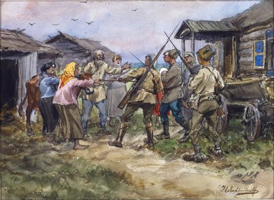 Vordering van vee voor het Rode Leger in een dorp nabij Luga door Ivan Alexeyevich Vladimirov