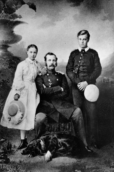 Tsaar Alexander II van Rusland met zijn dochter Maria en zoon Alexei, 1863 door Ivan Fyodorovich Alexandrovsky