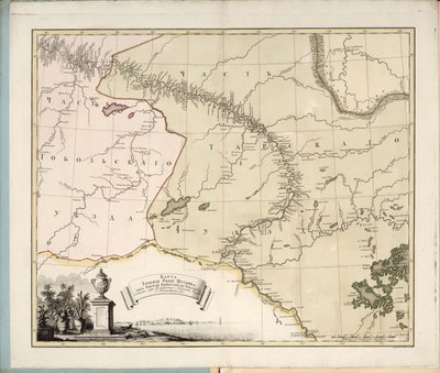 Kaart van de stroom van de Irtysh-rivier van de Omsk-vesting naar Tobolsk, 1780 door Ivan Ivanovich Islenyev