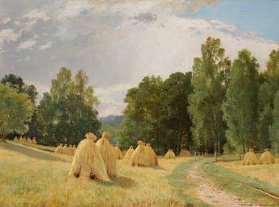 ""Hooibergen in Preobrajenskoje, Rusland"" - Schilderij van Ivan Chichkine (1832-1898) - 1890 door Ivan Ivanovich Shishkin