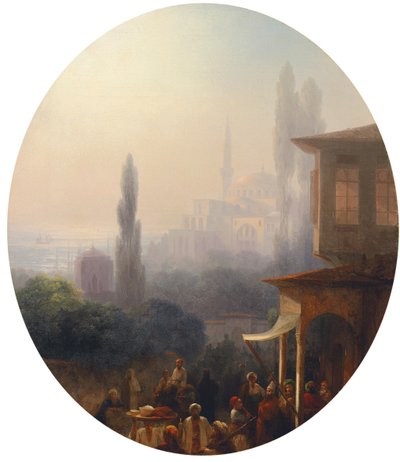 Een marktscène in Constantinopel, met de Hagia Sophia op de achtergrond, 1860 door Ivan Konstantinovich Aivazovsky
