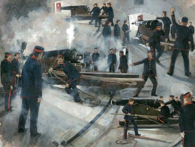 Kanon bemanning, Dartmouth Point Battery kazematten in Dartmouth Castle in de late negentiende eeuw door Ivan Lapper