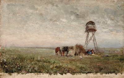 Kozakken onder een wachttoren aan de grens van de Kaukasus door Ivan Pavlovich Pokhitonov