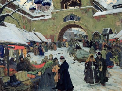 Bazaardag in een oude stad door Ivan Silych Goriuschkin-Sorokopudov