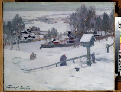 Winteravond, 20e eeuw (olieverf op doek) door Ivan Silych Goriuschkin Sorokopudov