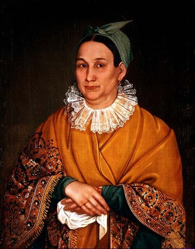 Portret van een koopmansvrouw door Ivan Vasilievich Tarkhanov