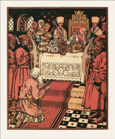 Illustratie bij Het Verhaal van de Visser en de Vis, 1933 door Ivan Yakovlevich Bilibin