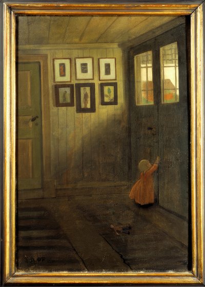 Het meisje bij de deur. Interieur van het huis van de kunstenaar, Älvängen door Ivar Axel Henrik Arosenius